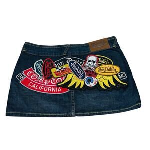 Von Dutch Hell's Angels Biker Large Logo patch denim Mini skirt Y2K Size XS
